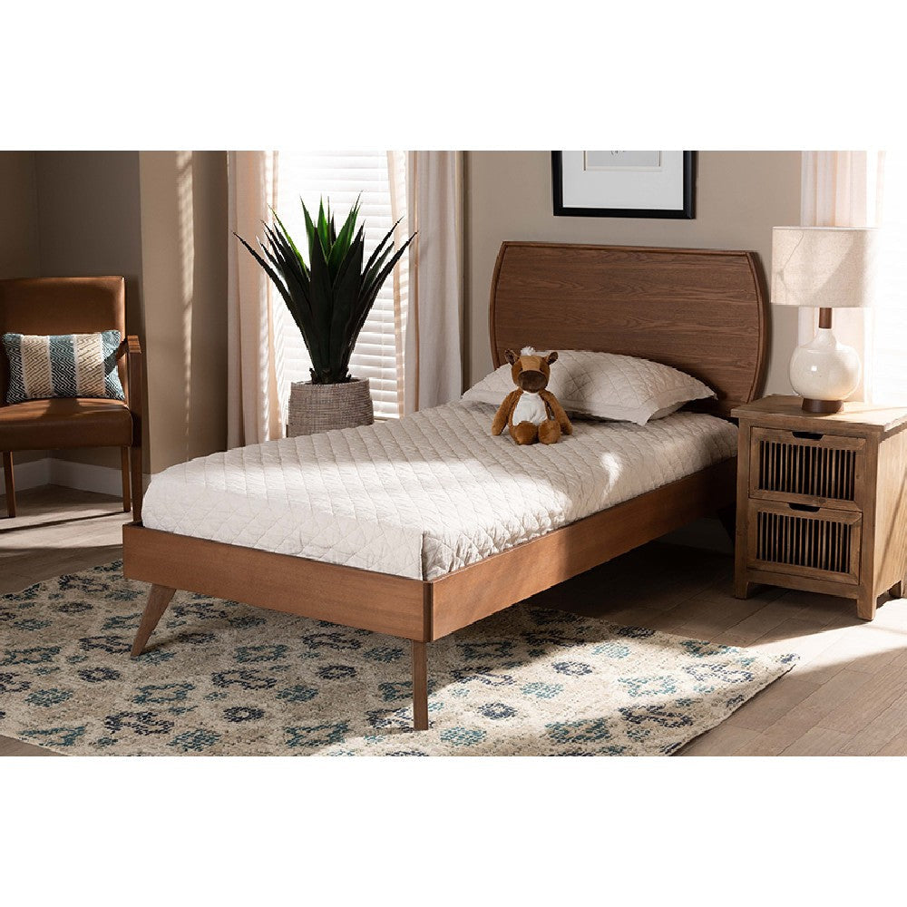 Baxton Studio Aimi Mid-Century Modern Walnut Brown Finished Wood Twin Size Platform Bed