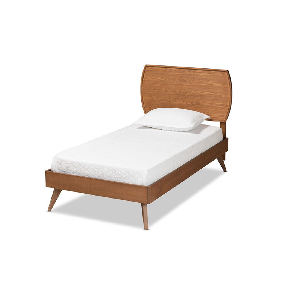 Baxton Studio Aimi Mid-Century Modern Walnut Brown Finished Wood Twin Size Platform Bed