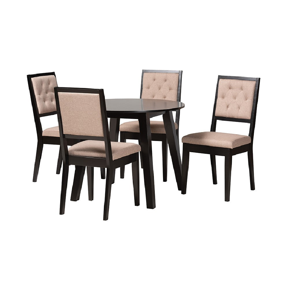 Baxton Studio Alani Modern Beige Fabric and Dark Brown Finished Wood 5-Piece Dining Set WHI-Alani-Sand-Dark-Brown-5PC-Dining-Set