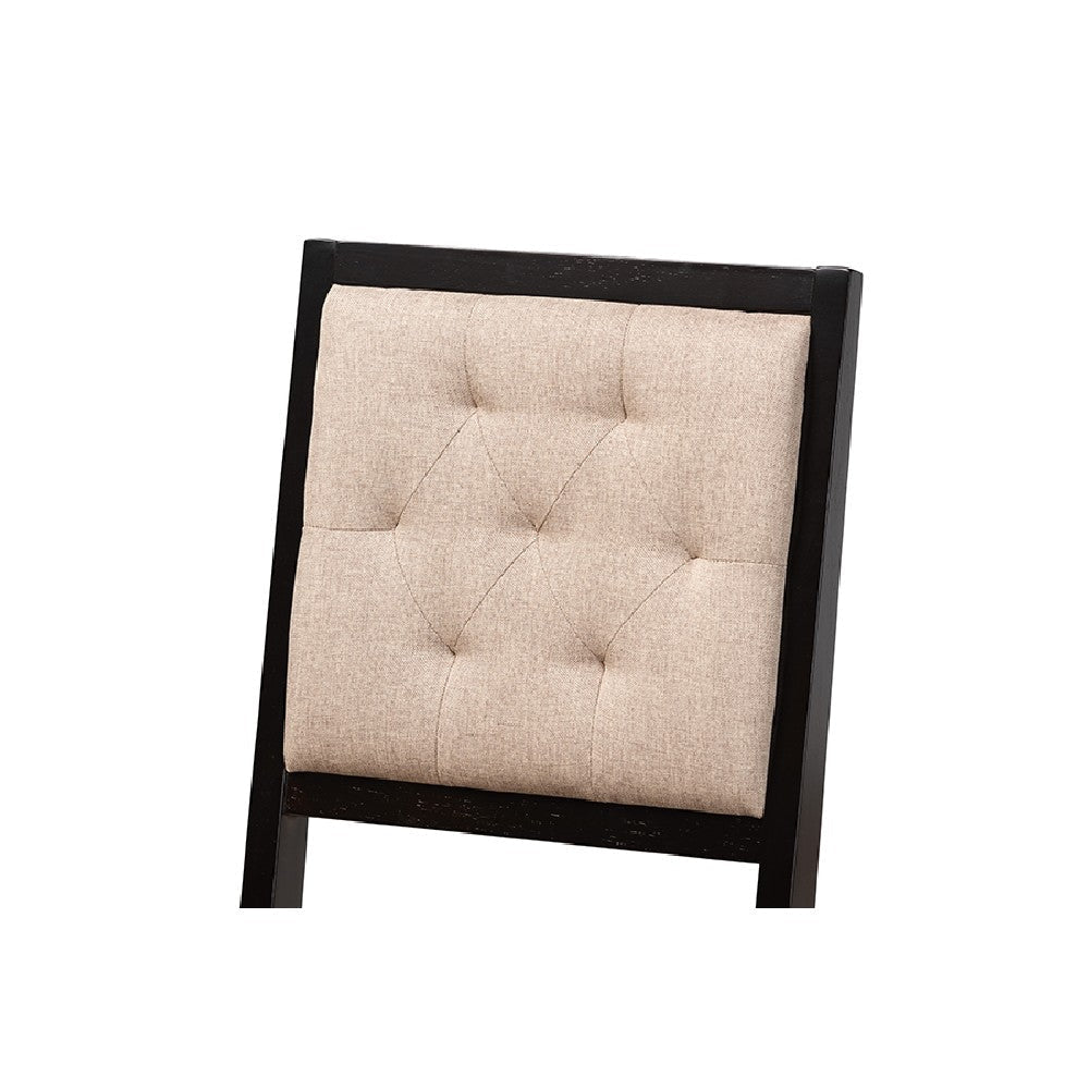 Baxton Studio Alani Modern Beige Fabric and Dark Brown Finished Wood 5-Piece Dining Set WHI-Alani-Sand-Dark-Brown-5PC-Dining-Set