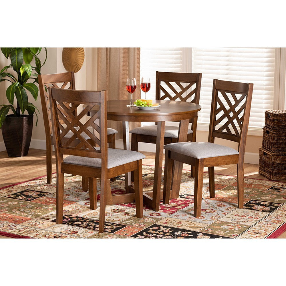 Baxton Studio Alena Modern and Contemporary Grey Fabric Upholstered and Walnut Brown Finished Wood 5-Piece Dining Set