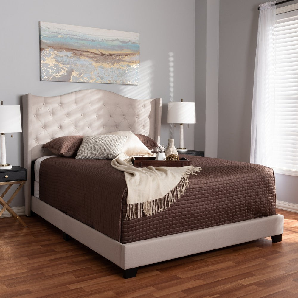 Baxton Studio Alesha Modern and Contemporary Beige Fabric Upholstered King Size Bed WHI-Alesha-Beige-King