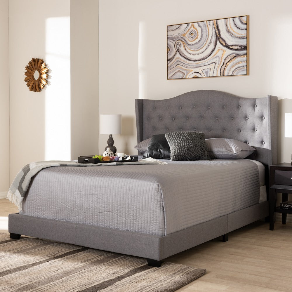 Baxton Studio Alesha Modern and Contemporary Grey Fabric Upholstered King Size Bed WHI-Alesha-Grey-King