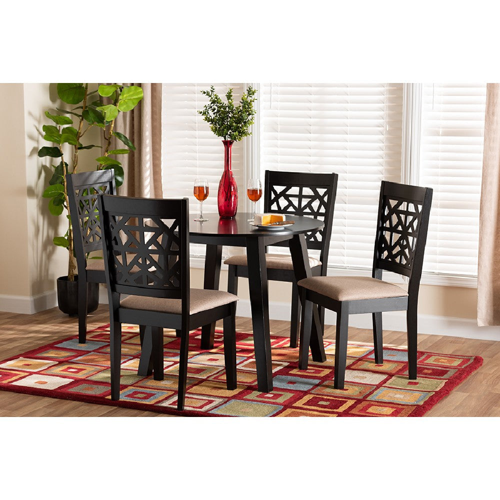 Baxton Studio Aiden Modern Beige Fabric and Dark Brown Finished Wood 5-Piece Dining Set