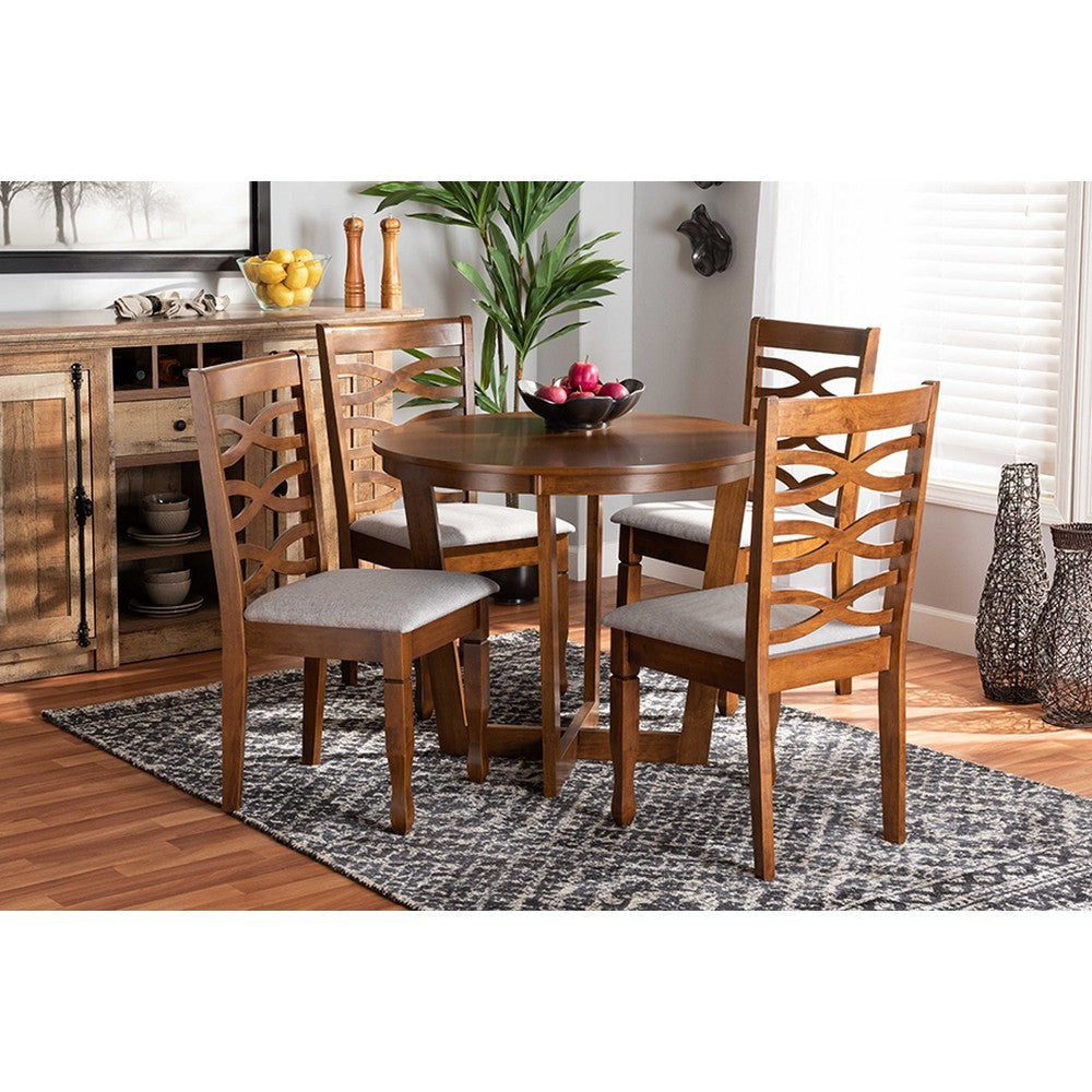 Baxton Studio Alicia Modern and Contemporary Grey Fabric Upholstered and Walnut Brown Finished Wood 5-Piece Dining Set