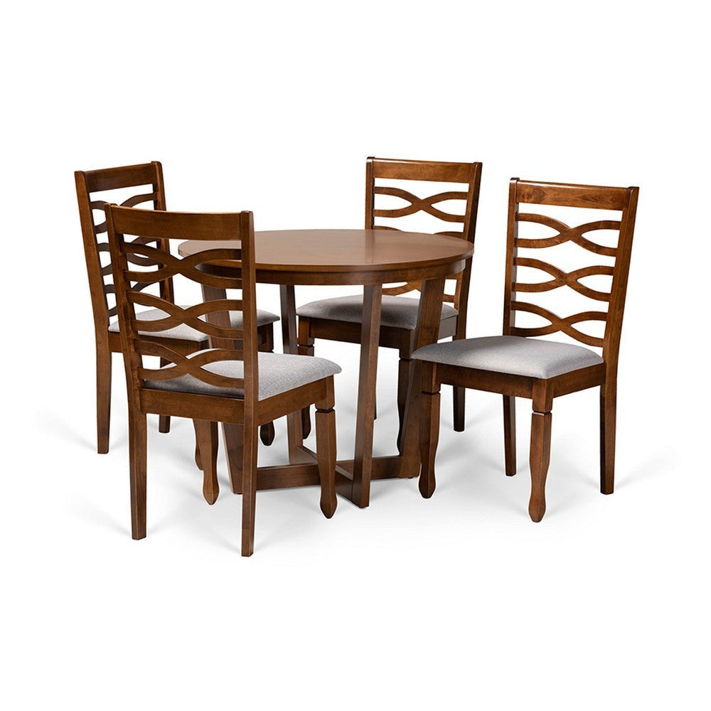 Baxton Studio Alicia Modern and Contemporary Grey Fabric Upholstered and Walnut Brown Finished Wood 5-Piece Dining Set