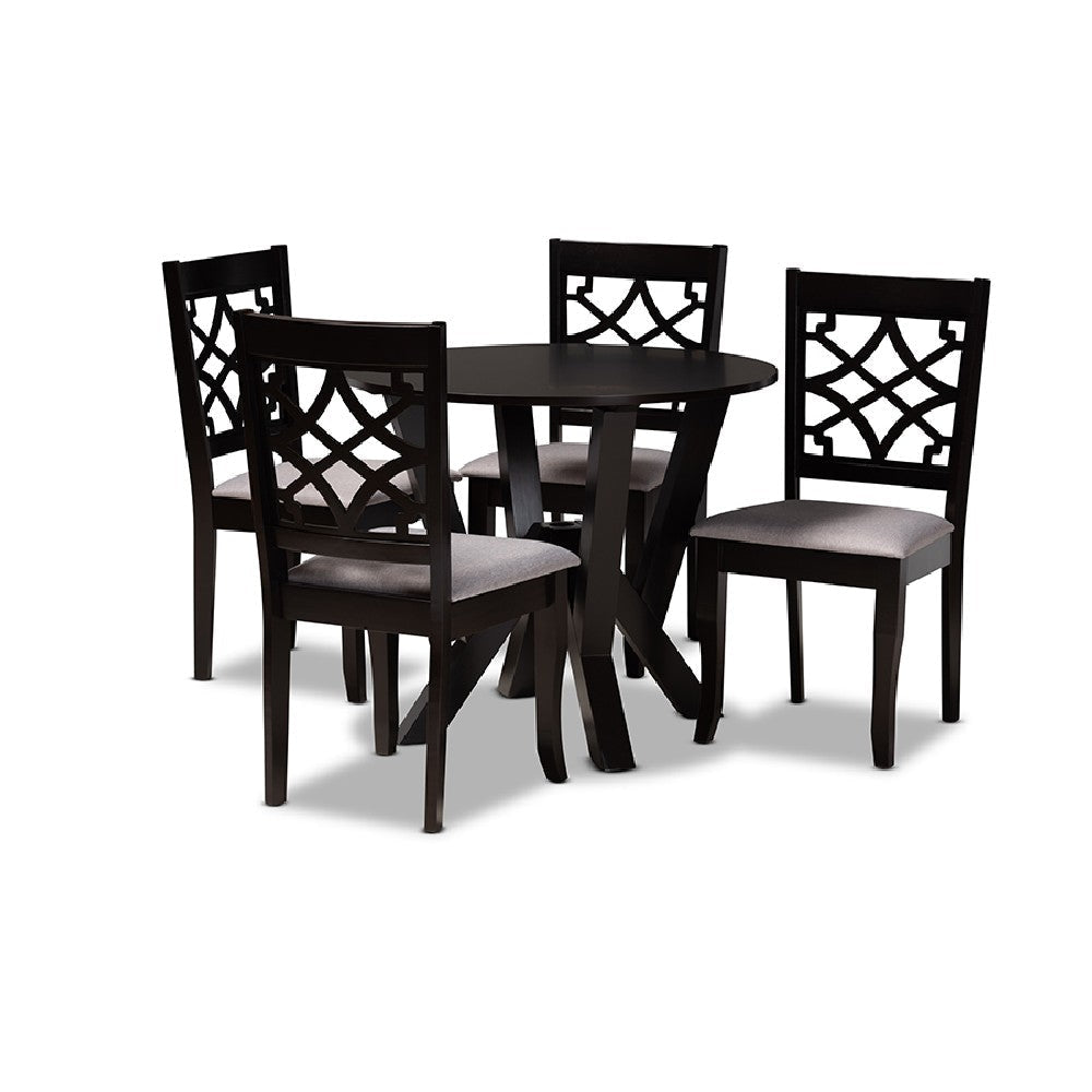 Baxton Studio Alisa Modern and Contemporary Grey Fabric Upholstered and Dark Brown Finished Wood 5-Piece Dining Set