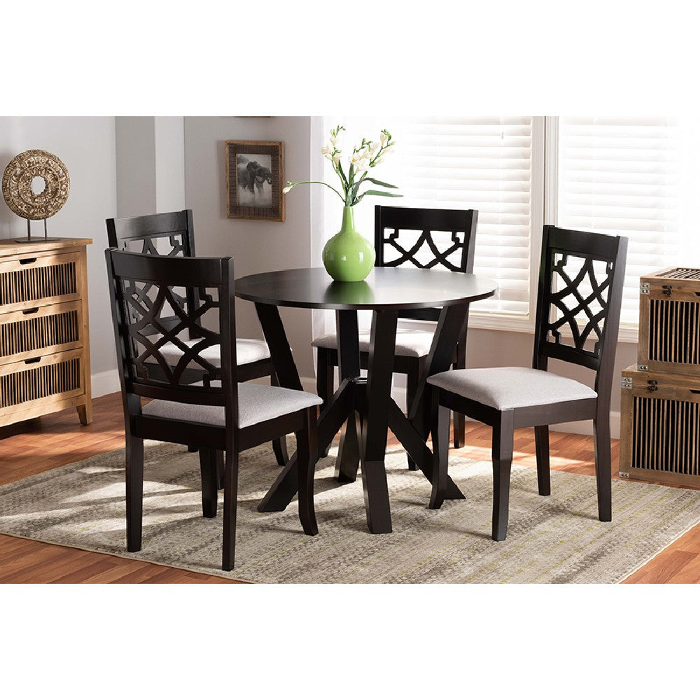 Baxton Studio Alisa Modern and Contemporary Grey Fabric Upholstered and Dark Brown Finished Wood 5-Piece Dining Set