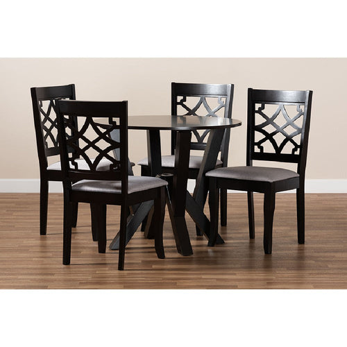 Baxton Studio Alisa Modern and Contemporary Grey Fabric Upholstered and Dark Brown Finished Wood 5-Piece Dining Set