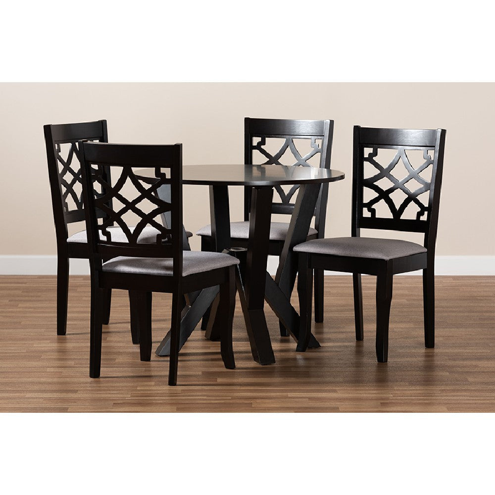 Baxton Studio Alisa Modern and Contemporary Grey Fabric Upholstered and Dark Brown Finished Wood 5-Piece Dining Set