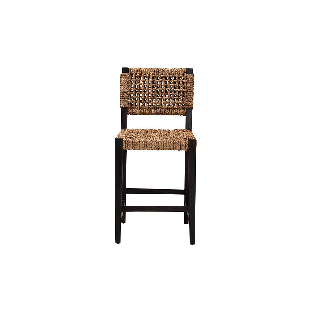 bali & pari Alise Modern Bohemian Dark Brown Mahogany Wood and Seagrass Counter Stool WHI-Alise-Mahogany-CS