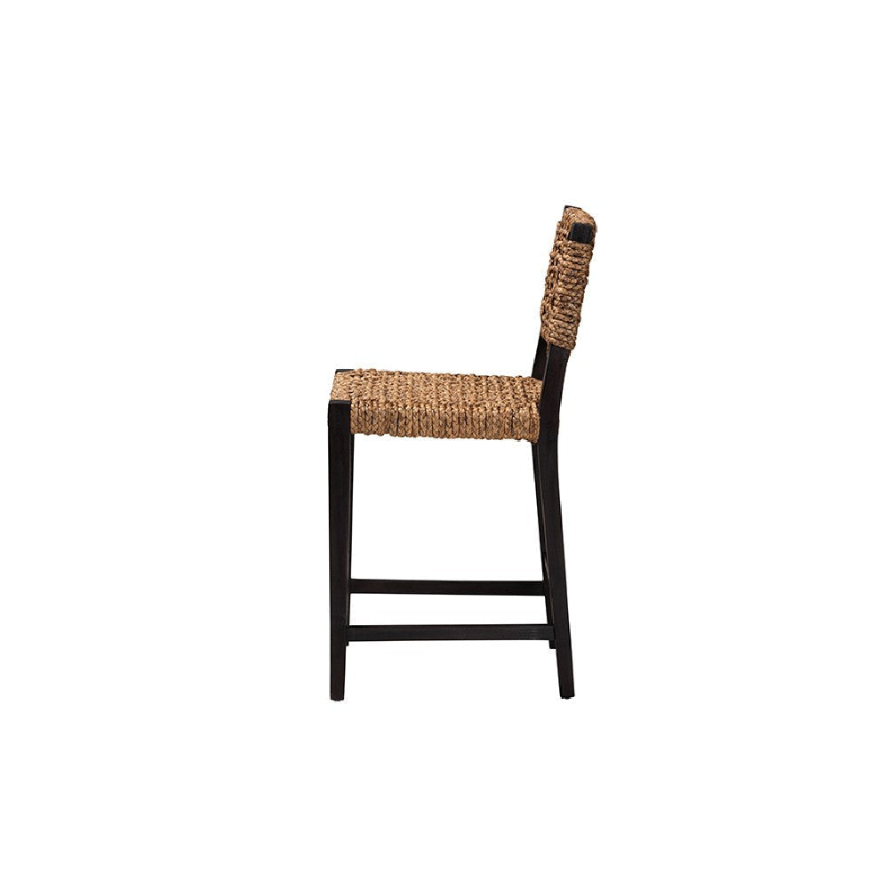 bali & pari Alise Modern Bohemian Dark Brown Mahogany Wood and Seagrass Counter Stool WHI-Alise-Mahogany-CS
