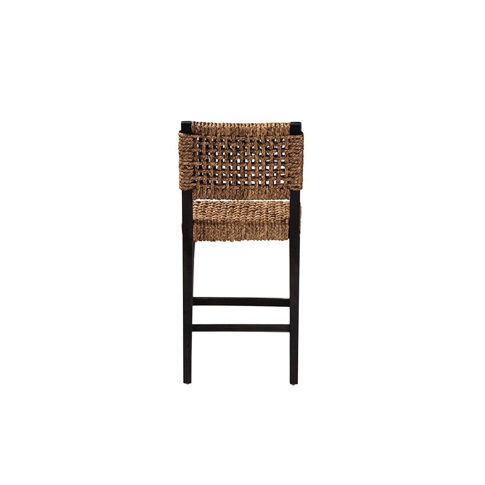 bali & pari Alise Modern Bohemian Dark Brown Mahogany Wood and Seagrass Counter Stool WHI-Alise-Mahogany-CS