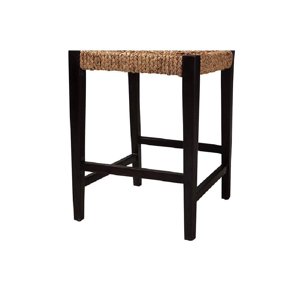 bali & pari Alise Modern Bohemian Dark Brown Mahogany Wood and Seagrass Counter Stool WHI-Alise-Mahogany-CS