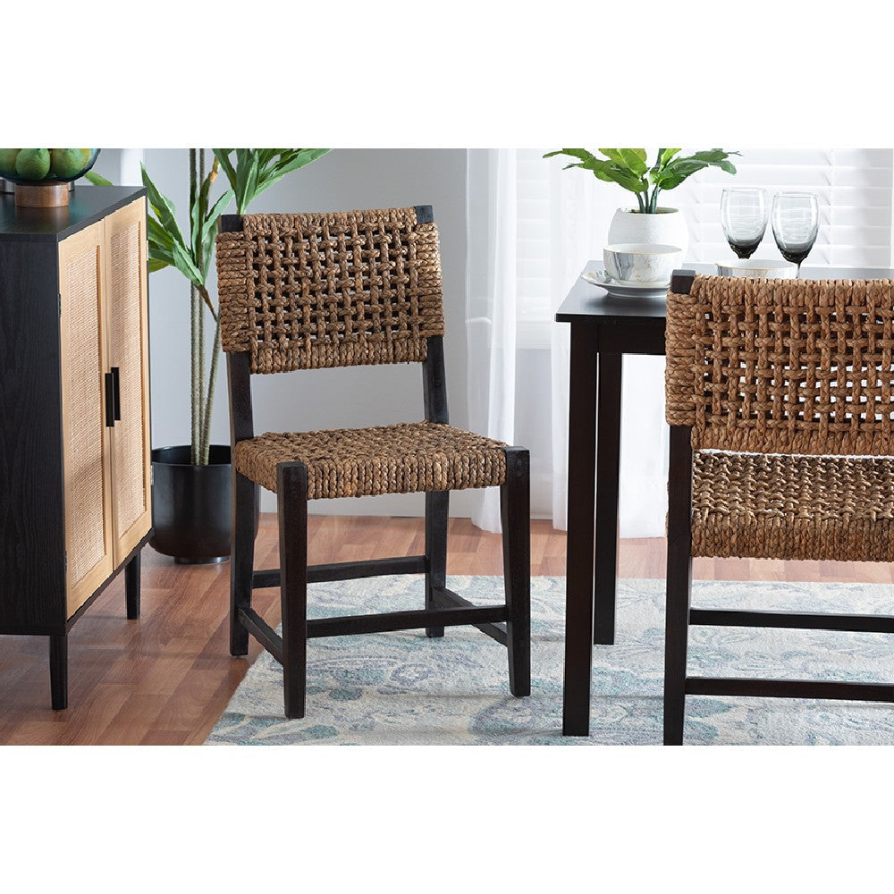 bali & pari Alise Modern Bohemian Dark Brown Mahogany Wood and Seagrass Dining Chair WHI-Alise-Mahogany-DC