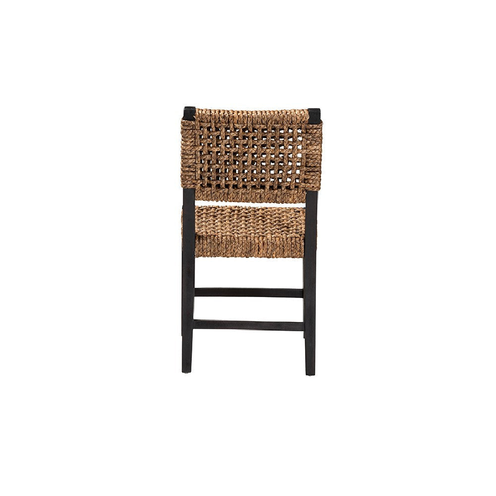 bali & pari Alise Modern Bohemian Dark Brown Mahogany Wood and Seagrass Dining Chair WHI-Alise-Mahogany-DC