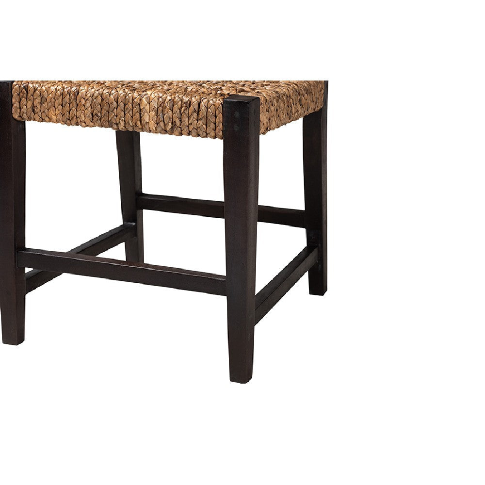bali & pari Alise Modern Bohemian Dark Brown Mahogany Wood and Seagrass Dining Chair WHI-Alise-Mahogany-DC