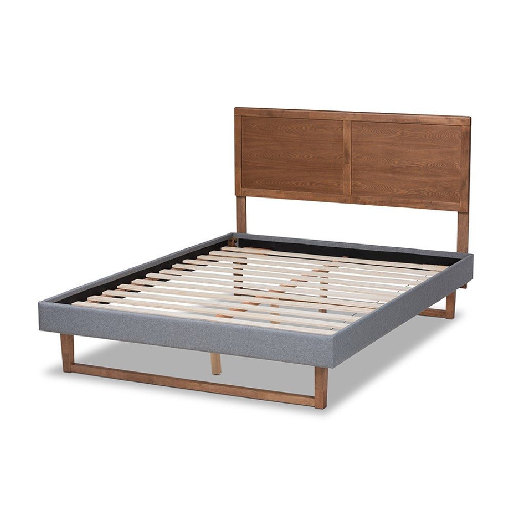 Baxton Studio Allegra Mid-Century Modern Dark Grey Fabric Upholstered and Ash Walnut Brown Finished Wood Full Size Platform Bed