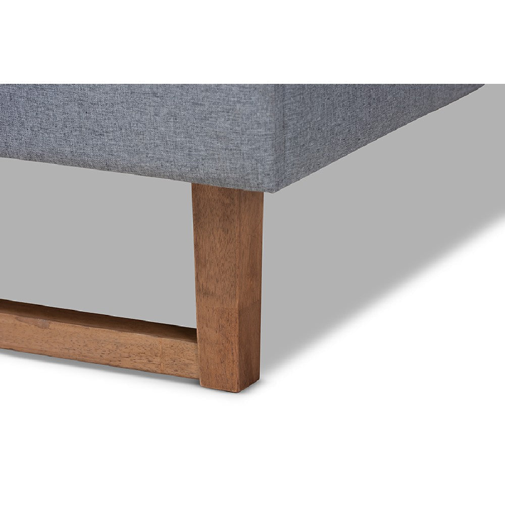 Baxton Studio Allegra Mid-Century Modern Dark Grey Fabric Upholstered and Ash Walnut Brown Finished Wood Full Size Platform Bed