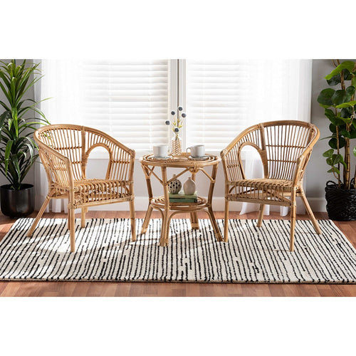 Baxton Studio Alleta Modern Bohemian Natural Brown Rattan 3-Piece Living Room Set