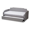 Baxton Studio Ally Modern and Contemporary Grey Fabric Upholstered Twin Size Sofa Daybed with Roll Out Trundle Guest Bed