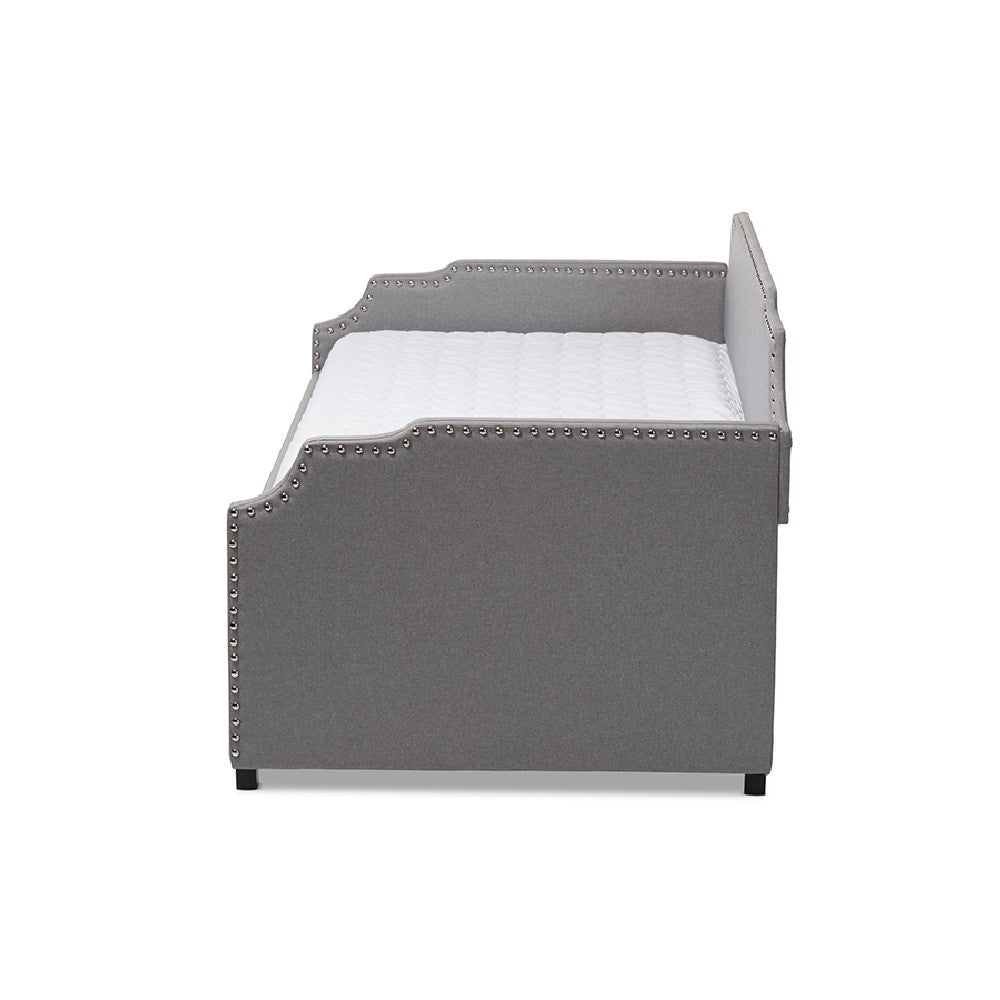 Baxton Studio Ally Modern and Contemporary Grey Fabric Upholstered Twin Size Sofa Daybed with Roll Out Trundle Guest Bed