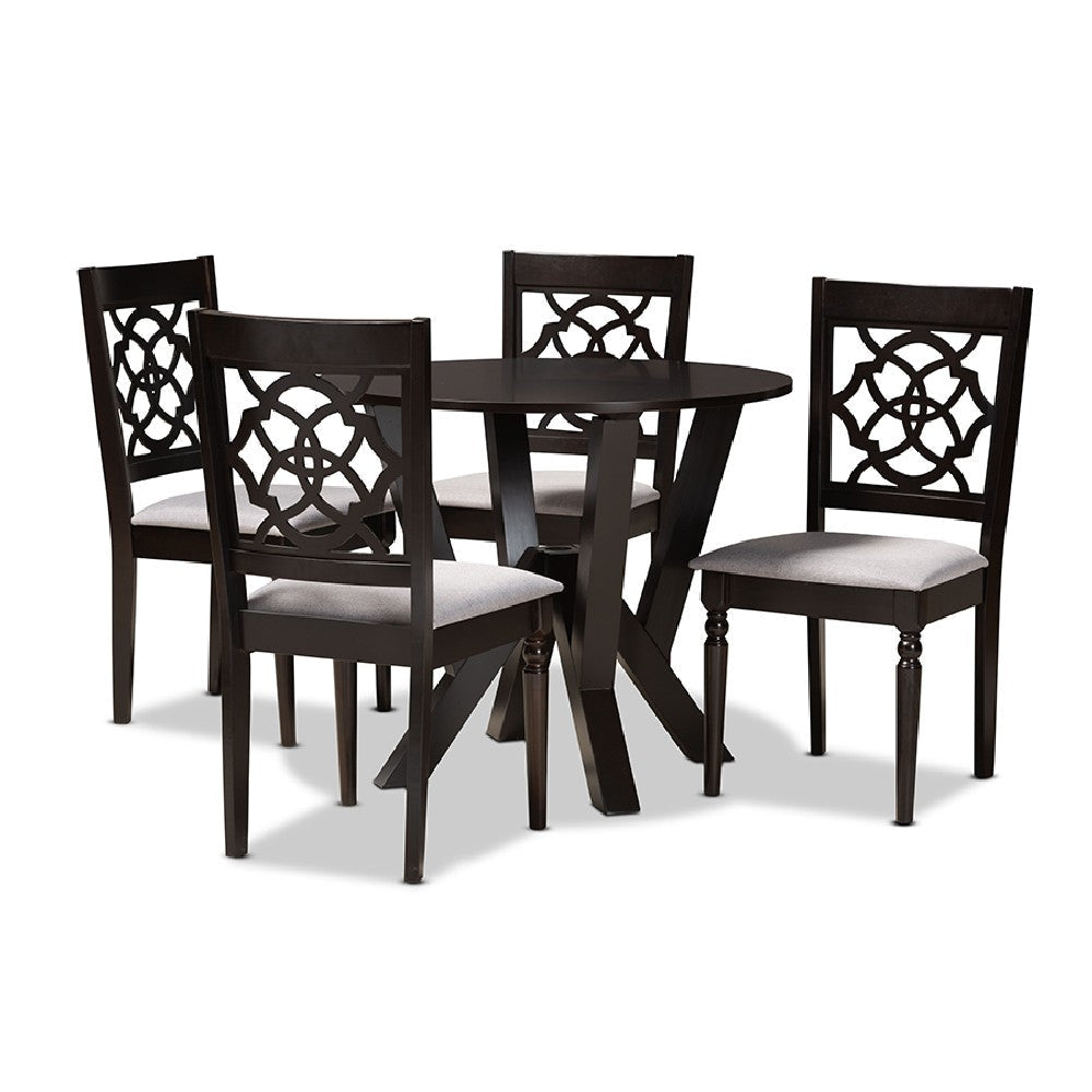Baxton Studio Alma Modern and Contemporary Grey Fabric Upholstered and Dark Brown Finished Wood 5-Piece Dining Set