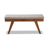 Baxton Studio Alona Mid-Century Modern Light Grey Fabric Upholstered Wood Dining Bench