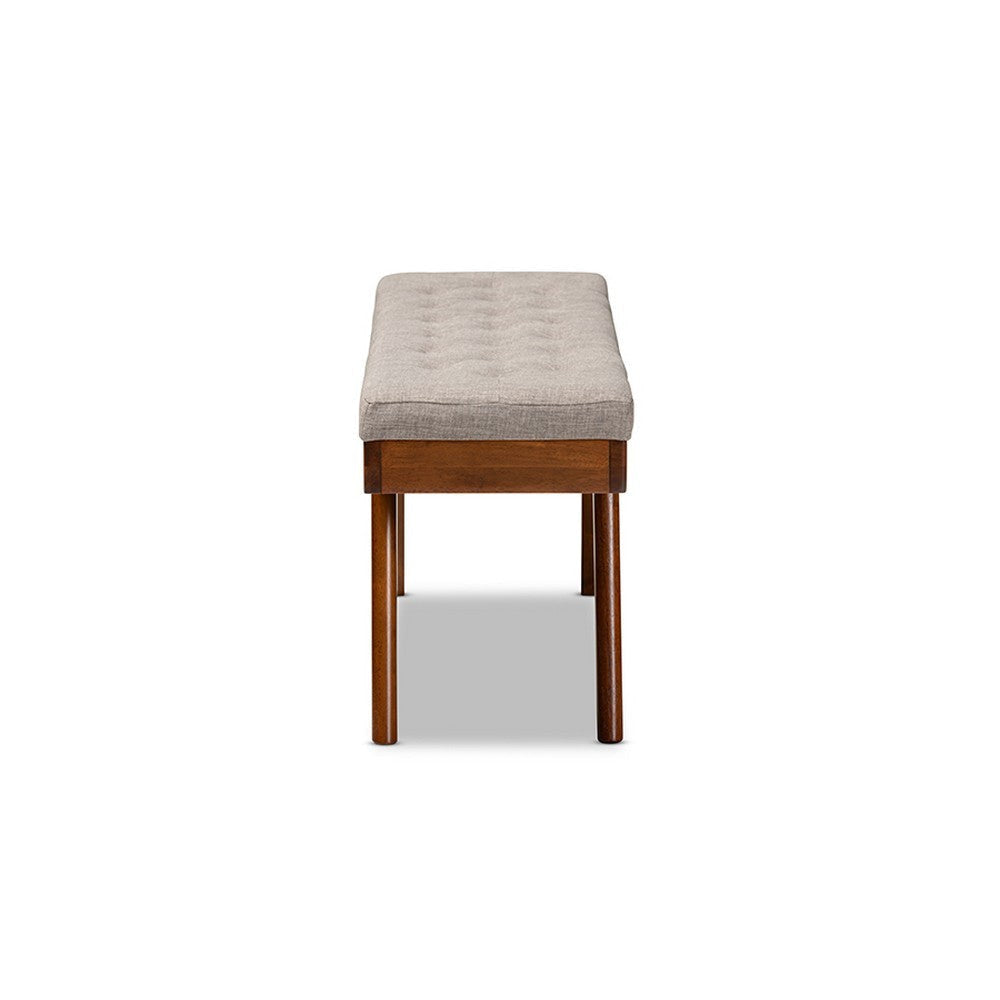 Baxton Studio Alona Mid-Century Modern Light Grey Fabric Upholstered Wood Dining Bench