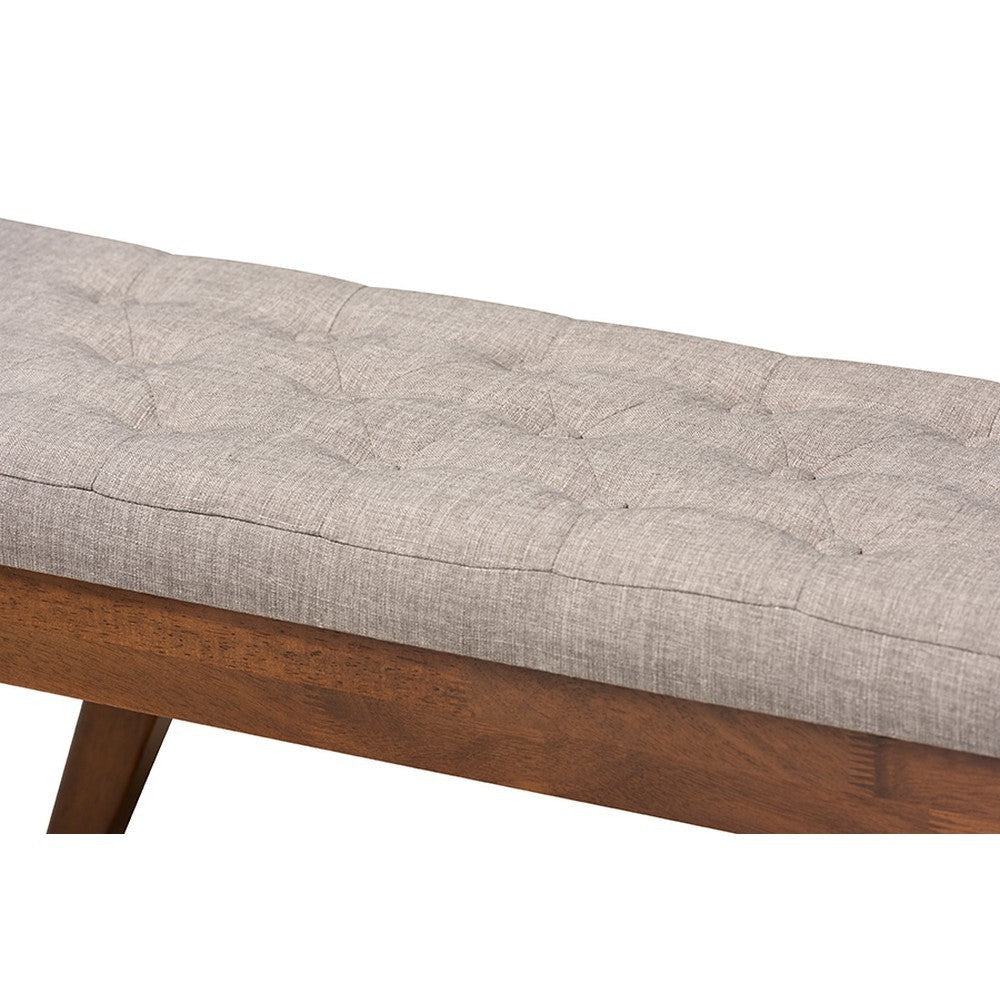Baxton Studio Alona Mid-Century Modern Light Grey Fabric Upholstered Wood Dining Bench