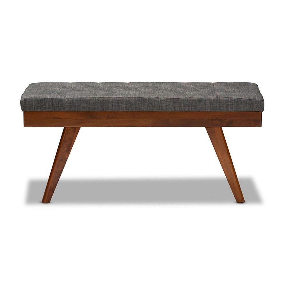 Baxton Studio Alona Mid-Century Modern Medium Grey Fabric Upholstered Wood Dining Bench