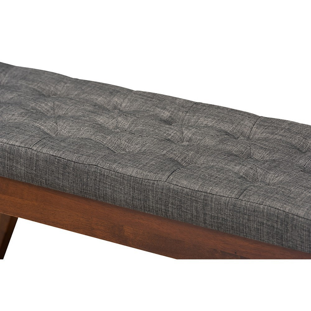 Baxton Studio Alona Mid-Century Modern Medium Grey Fabric Upholstered Wood Dining Bench