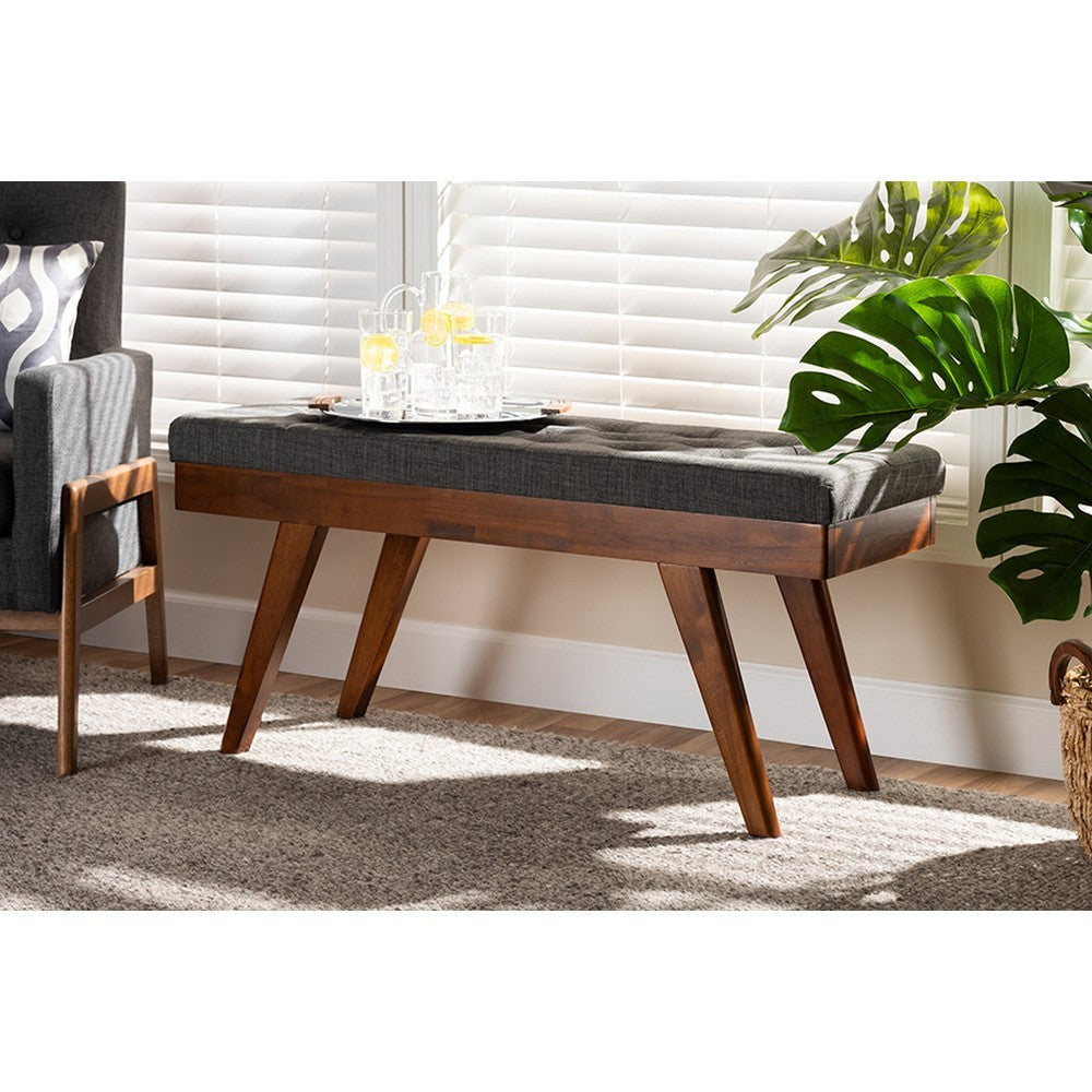 Baxton Studio Alona Mid-Century Modern Medium Grey Fabric Upholstered Wood Dining Bench