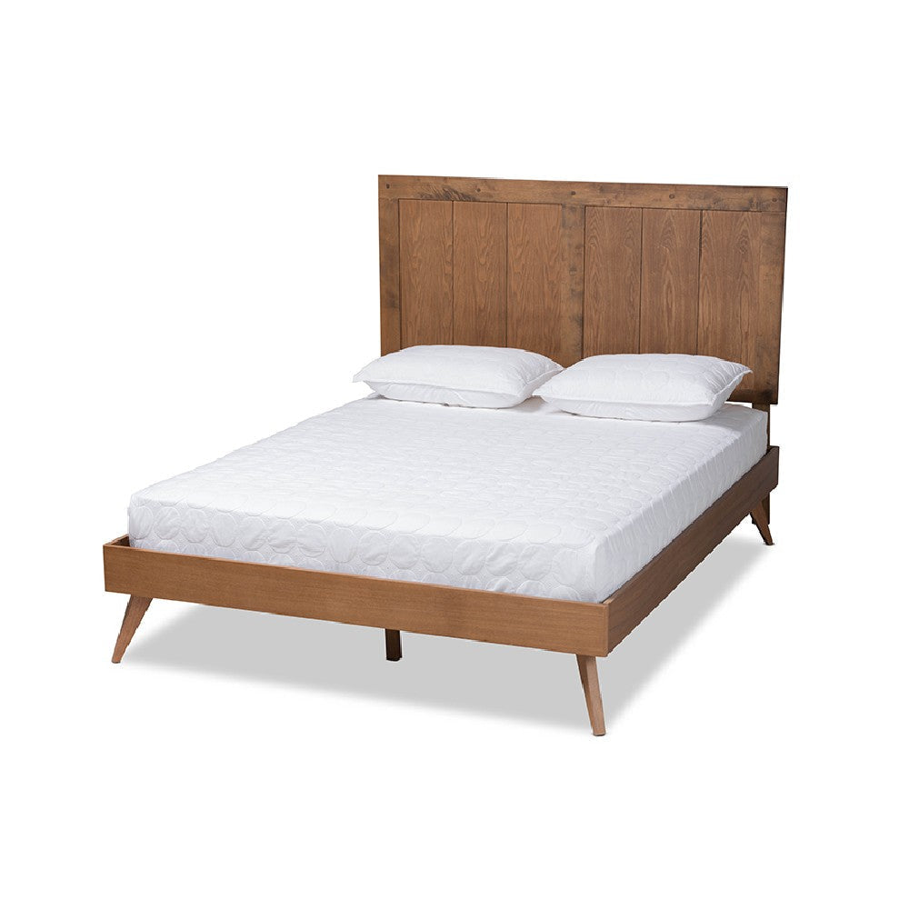 Baxton Studio Amira Mid-Century Modern Transitional Ash Walnut Finished Wood King Size Platform Bed
