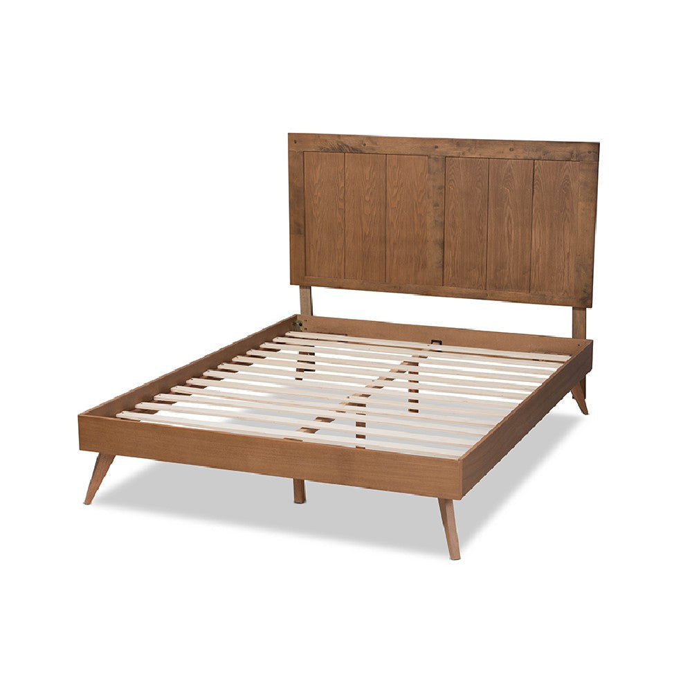 Baxton Studio Amira Mid-Century Modern Transitional Ash Walnut Finished Wood King Size Platform Bed