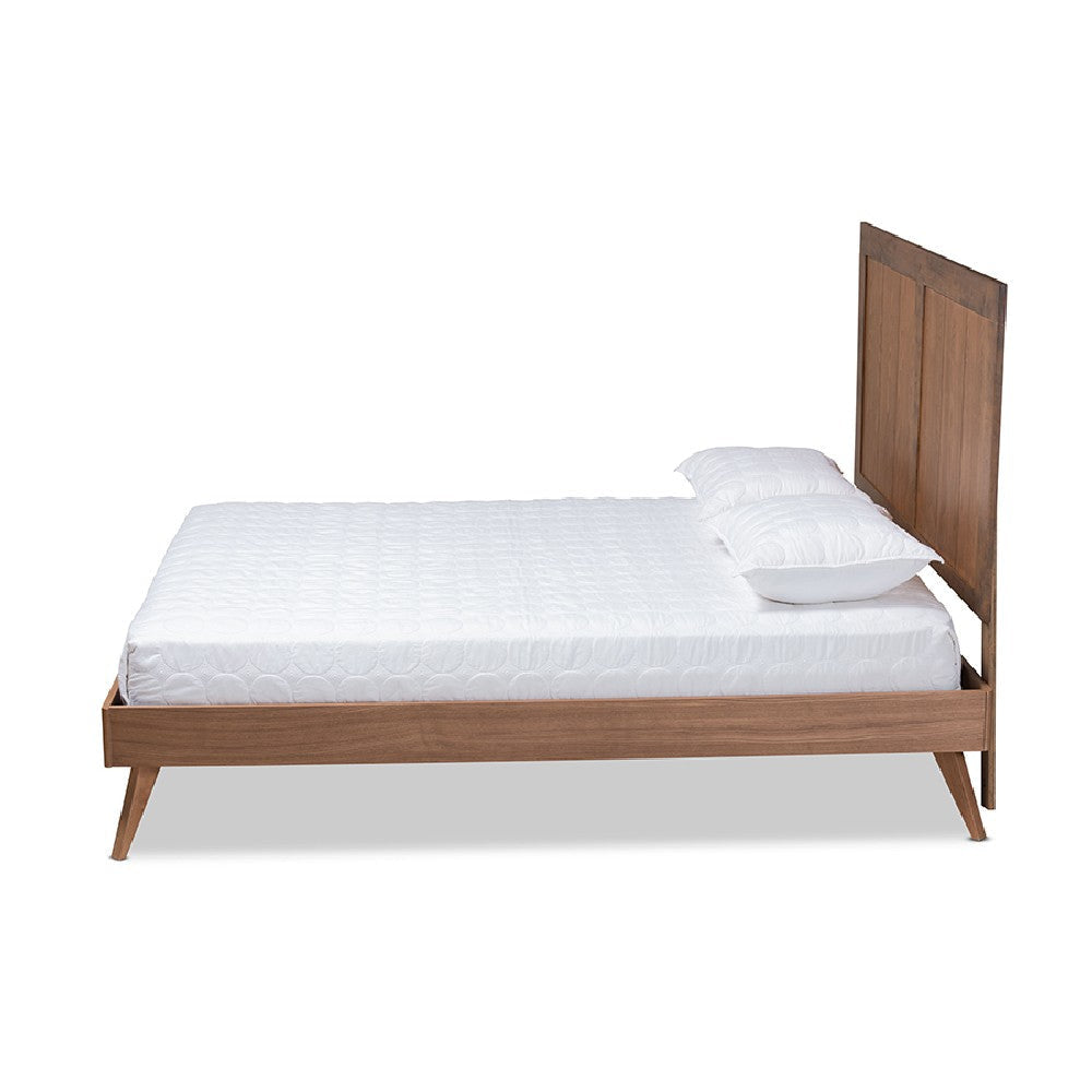 Baxton Studio Amira Mid-Century Modern Transitional Ash Walnut Finished Wood Queen Size Platform Bed