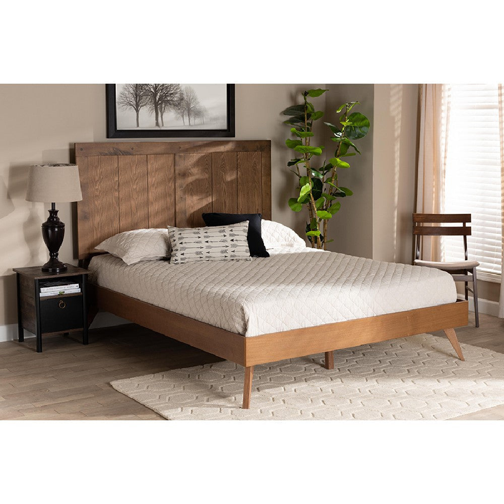 Baxton Studio Amira Mid-Century Modern Transitional Ash Walnut Finished Wood Queen Size Platform Bed