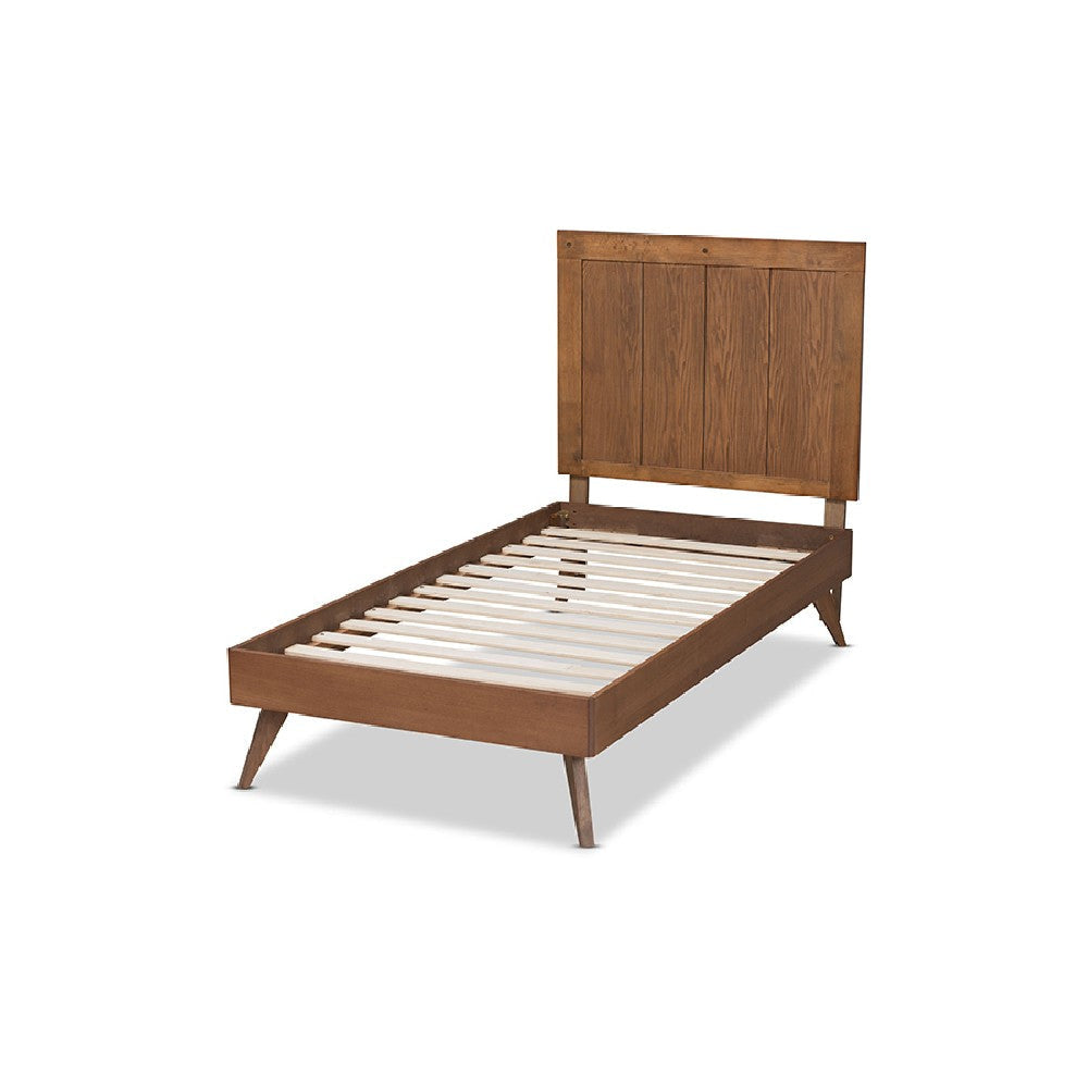 Baxton Studio Amira Mid-Century Modern Transitional Ash Walnut Finished Wood Twin Size Platform Bed
