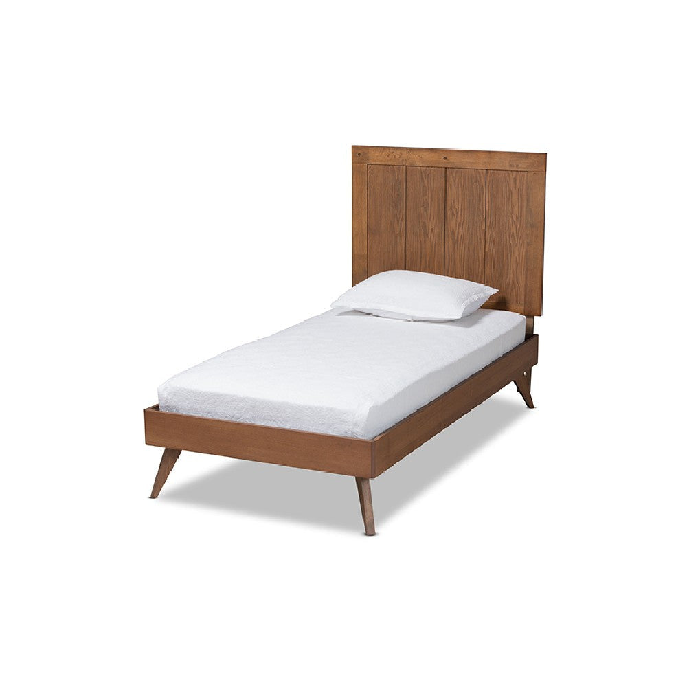Baxton Studio Amira Mid-Century Modern Transitional Ash Walnut Finished Wood Twin Size Platform Bed