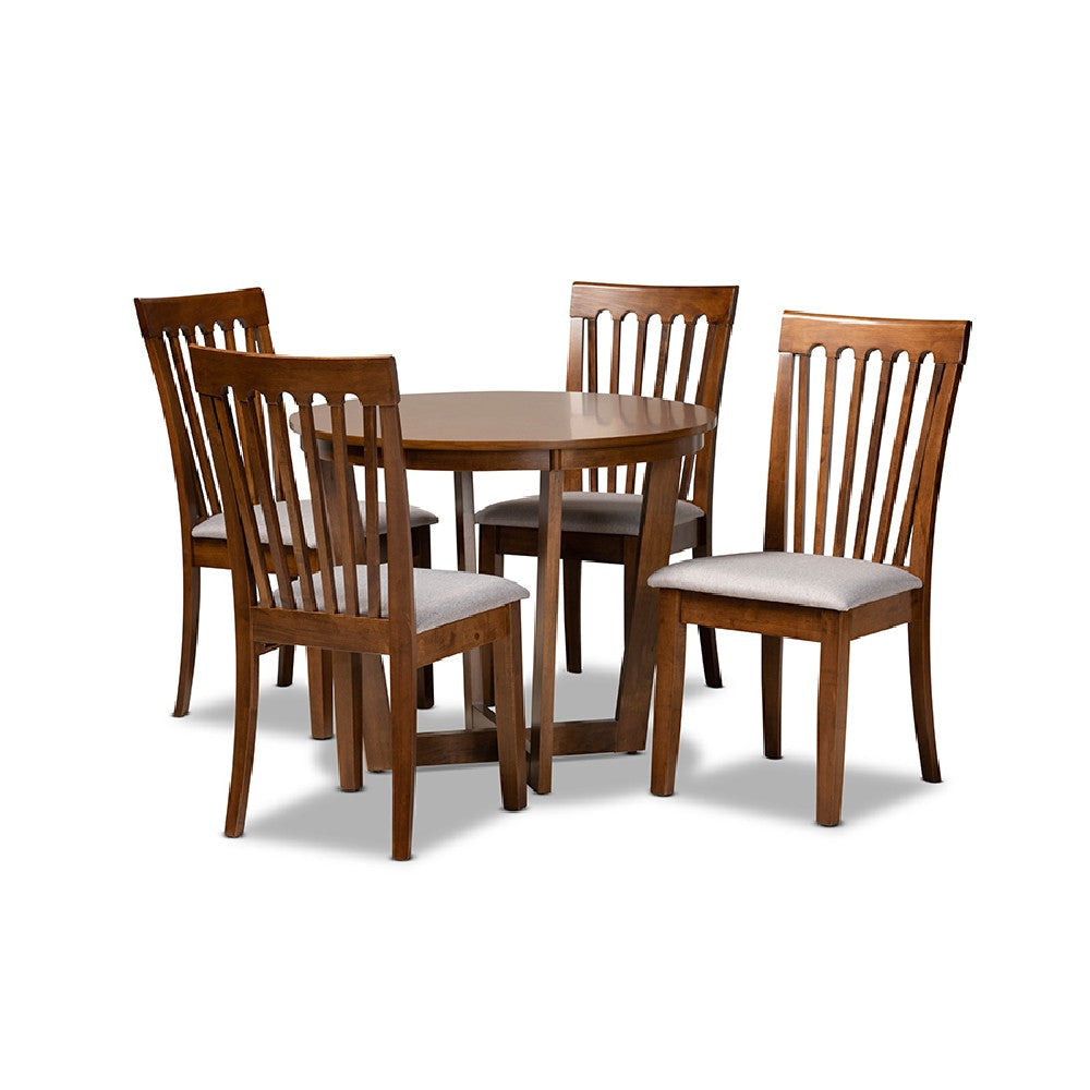Baxton Studio Andi Modern and Contemporary Grey Fabric Upholstered and Walnut Brown Finished Wood 5-Piece Dining Set