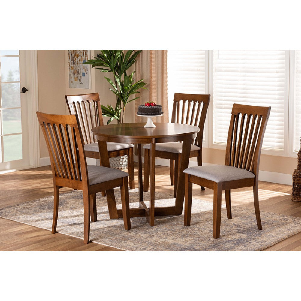 Baxton Studio Andi Modern and Contemporary Grey Fabric Upholstered and Walnut Brown Finished Wood 5-Piece Dining Set