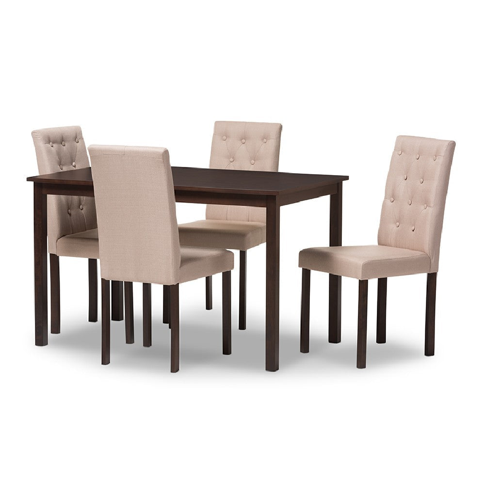 Baxton Studio Gardner Modern and Contemporary 5-Piece Dark Brown Finished Beige Fabric Upholstered Dining Set