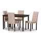 Baxton Studio Gardner Modern and Contemporary 5-Piece Dark Brown Finished Beige Fabric Upholstered Dining Set