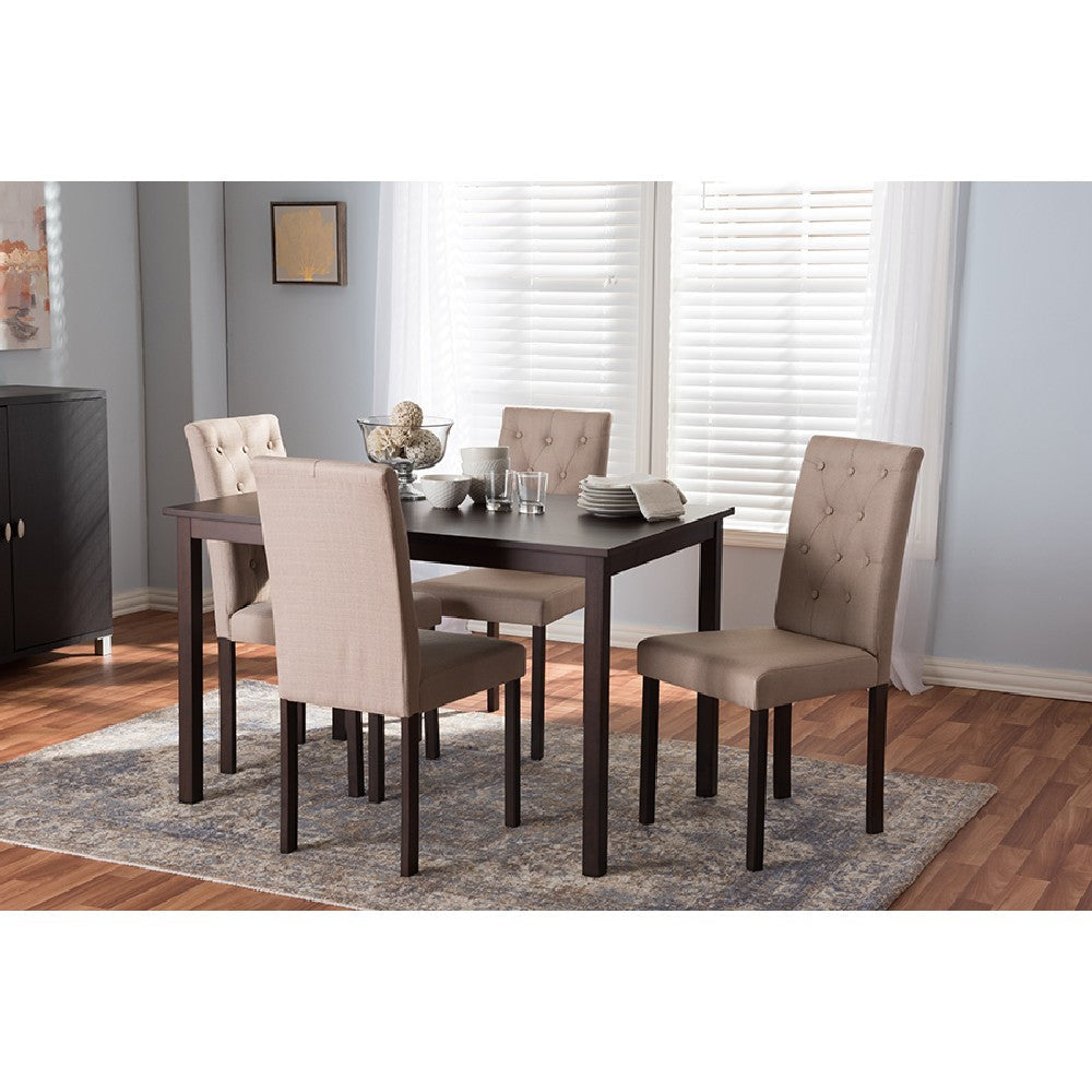 Baxton Studio Gardner Modern and Contemporary 5-Piece Dark Brown Finished Beige Fabric Upholstered Dining Set