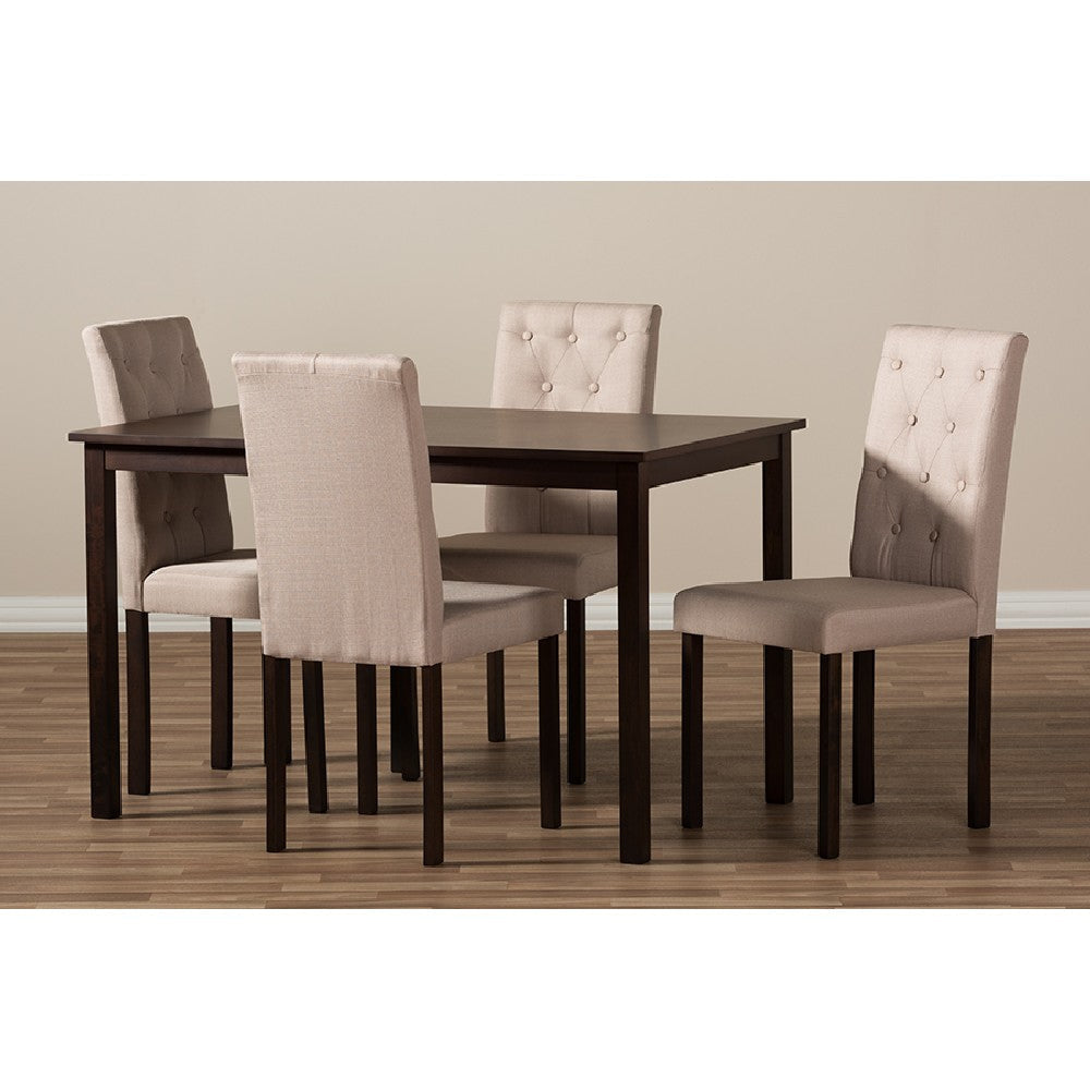 Baxton Studio Gardner Modern and Contemporary 5-Piece Dark Brown Finished Beige Fabric Upholstered Dining Set 