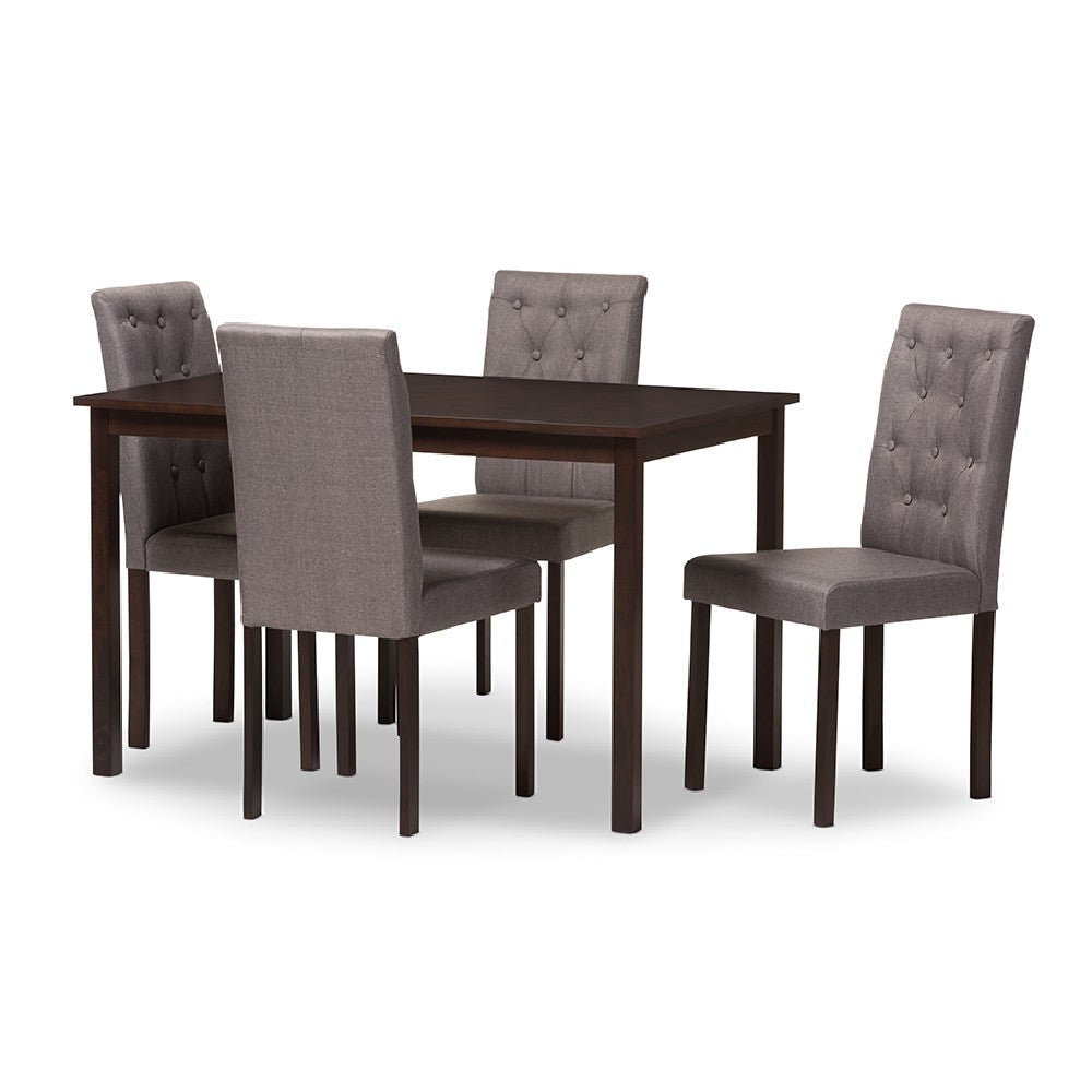 Baxton Studio Gardner Modern and Contemporary 5-Piece Dark Brown Finished Grey Fabric Upholstered Dining Set