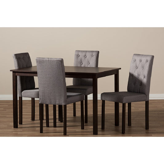 Baxton Studio Gardner Modern and Contemporary 5-Piece Dark Brown Finished Grey Fabric Upholstered Dining Set 