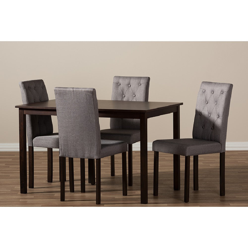 Baxton Studio Gardner Modern and Contemporary 5-Piece Dark Brown Finished Grey Fabric Upholstered Dining Set 