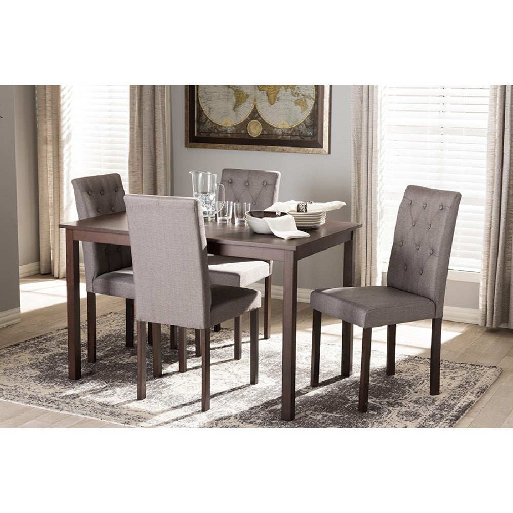Baxton Studio Gardner Modern and Contemporary 5-Piece Dark Brown Finished Grey Fabric Upholstered Dining Set