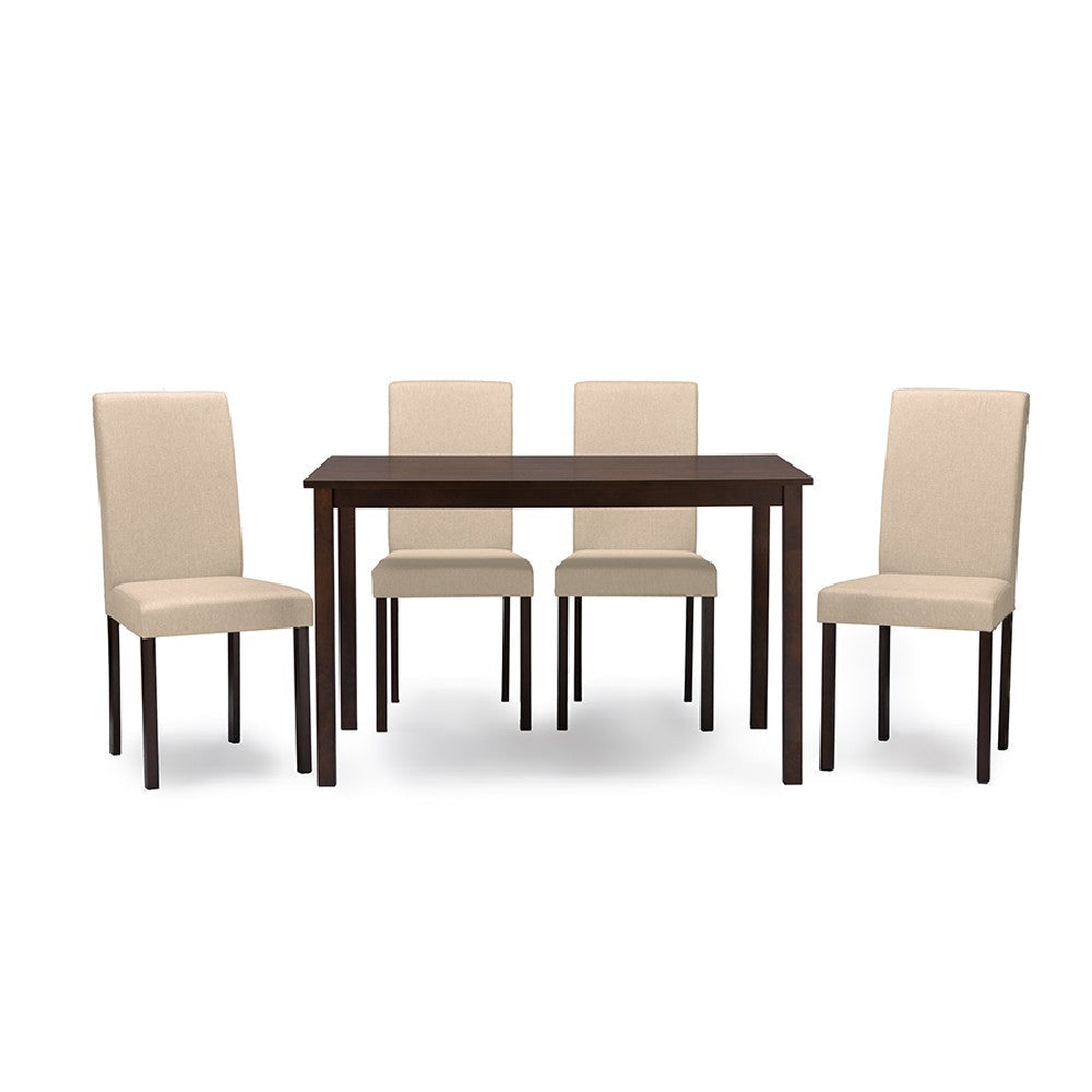 Baxton Studio Andrew Contemporary Espresso Wood Beige Fabric 5 PC Dining Set